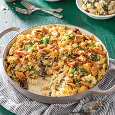noodles in a cast iron pan