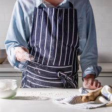 Navy striped apron styled